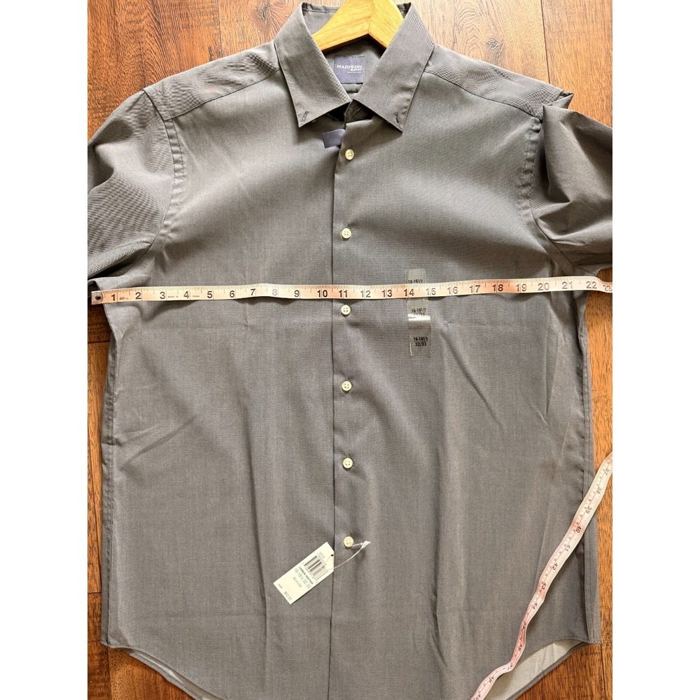 Lot of 2 Madison Men's Dress Shirts Large 16-16.5 32/33 Slim Fit Gray Blue - Picture 4 of 12